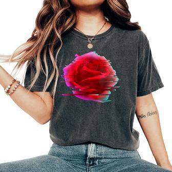 Glitch Rose Vaporwave Aesthetic Trippy Floral Psychedelic Women's Oversized Comfort T-Shirt | Mazezy DE