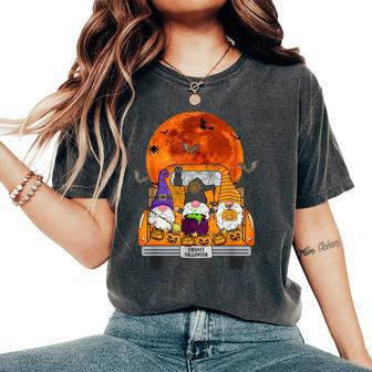 Gnome Witch And Truck Halloween Pumpkin Autumn Fall Holiday Women's Oversized Comfort T-Shirt - Monsterry