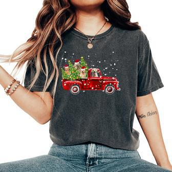 Golden Retriever Lover Red Truck Christmas Pine Tree Women's Oversized Comfort T-Shirt | Mazezy