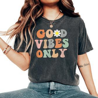 Good Vibes Only Retro With Daisy Women's Oversized Comfort T-shirt | Mazezy