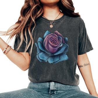 Gothic Blue Rose Flower Floral Women's Oversized Comfort T-shirt | Mazezy