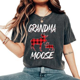 Grandma Moose Red Plaid Buffalo Matching Family Pajama Women's Oversized Comfort T-Shirt - Seseable