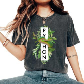 Green Tree Python Tropical Plant Print Women's Oversized Comfort T-Shirt | Mazezy