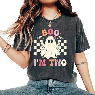 Groovy Boo I'm Two 2Nd Birthday Halloween Ghost Cute Women's Oversized Comfort T-Shirt - Monsterry