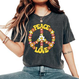 Groovy Peace Hippie Love Sign Love Flower World Peace Day Women's Oversized Comfort T-Shirt - Seseable