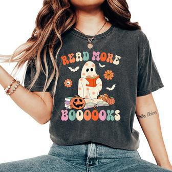 Groovy Read More Books Cute Ghost Boo Halloween Spooky Women's Oversized Comfort T-Shirt - Seseable