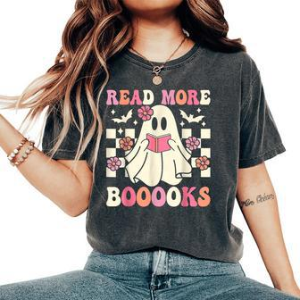 Groovy Read More Books Cute Ghost Boo Halloween Books Lover Women's Oversized Comfort T-Shirt - Seseable