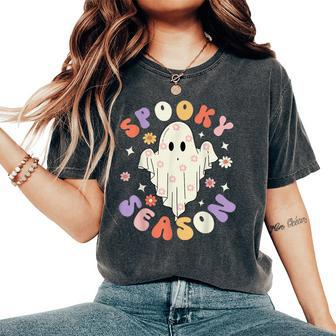 Groovy Spooky Season Ghost Flower Halloween Costume Girls Women's Oversized Comfort T-Shirt - Seseable