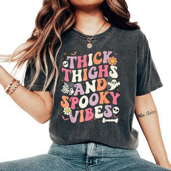 Groovy Thick Thighs Spooky Vibes Ghost Halloween Women's Oversized Comfort T-Shirt - Monsterry UK