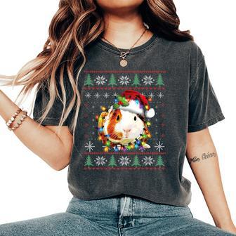Guinea Pig Christmas Fairy Lights Santa Ugly Sweater Pajamas Women's Oversized Comfort T-Shirt - Seseable