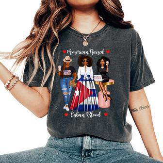 Half American Half Cuban Black Cuba Flag Usa Afro Women's Oversized Comfort T-Shirt | Mazezy