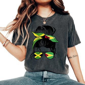 Half Jamaican Half Guyanese Messy Bun Guyana Jamaica Mix Women's Oversized Comfort T-shirt | Mazezy