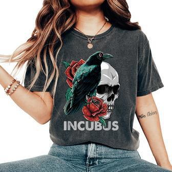 Halloween Graphic Incubus-Crow Left Skull Morning And Flower Women's Oversized Comfort T-Shirt - Seseable