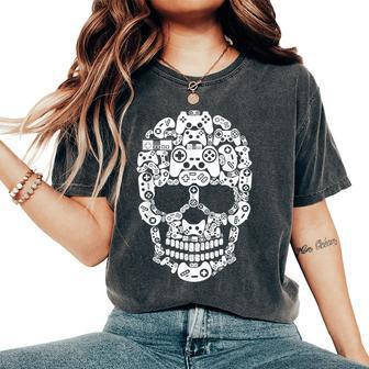 Halloween Skeleton Skull Gamer Boys Men Controller Gaming Women Oversized Print Comfort T-shirt | Mazezy