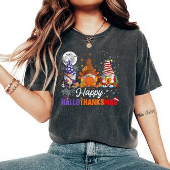 Halloween Thanksgiving Christmas Happy Hallothanksmas Gnomes Women's Oversized Comfort T-Shirt | Mazezy