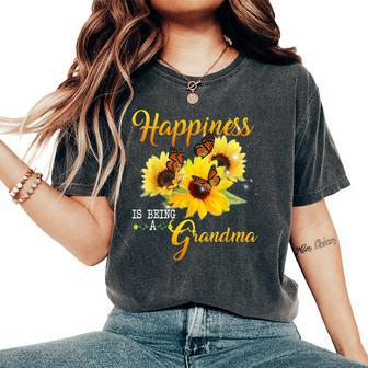 Happiness Is Being A Grandma Sunflower Butterfly Costume Women's Oversized Comfort T-shirt | Mazezy