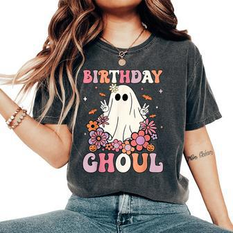 Happy Birthday Ghoul Retro Hippie Halloween Ghost Floral Women's Oversized Comfort T-Shirt - Thegiftio UK