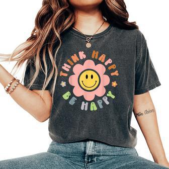 Be Happy Cute Daisy Smile Face Pink Flower Retro Groovy Women's Oversized Comfort T-shirt | Mazezy