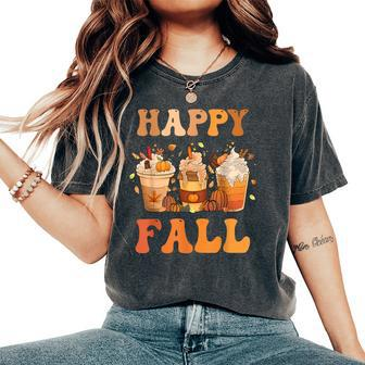 Happy Fall Y'all Autumn Halloween Pumpkin Spice Latte Women's Oversized Comfort T-Shirt - Monsterry DE