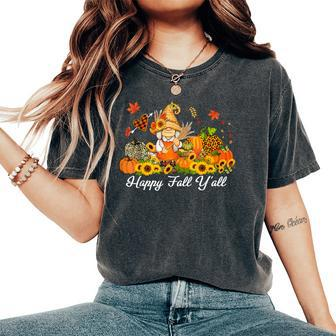 Happy Fall Y'all Gnome Pumpkin Truck Autumn Thanksgiving Women's Oversized Comfort T-Shirt - Seseable