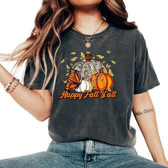 Happy Fall Y'all Pumpkin Butterfly Autumn Thanksgiving Retro Women's Oversized Comfort T-Shirt | Mazezy
