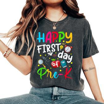 Happy First Day Of Pre-K Teacher Students Back To School Women's Oversized Comfort T-Shirt | Mazezy