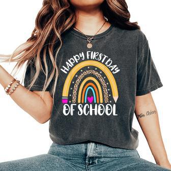 Happy First Day Of School Rainbow Leopard Teacher Student Women's Oversized Comfort T-Shirt - Seseable