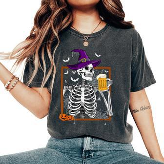 Happy Halloween Skeleton Skull Drinking Beer Women's Oversized Comfort T-Shirt | Mazezy