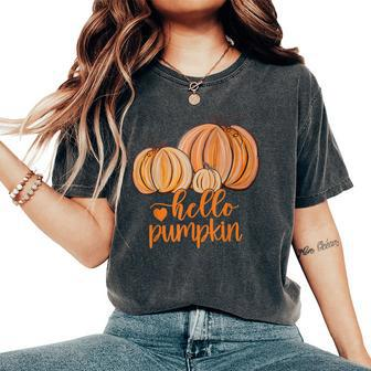 Hello Pumpkin Fall Halloween Graphic Happy Halloween Women's Oversized Comfort T-Shirt - Monsterry AU