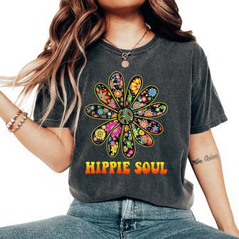 Hippie Soul Flower Power Peace Sign 60S 70S Tie Dye Women's Oversized Comfort T-shirt | Mazezy DE