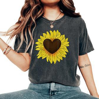 Hippie Sunflower Lover Florist Heart Yellow Sunflower Women's Oversized Comfort T-shirt | Mazezy