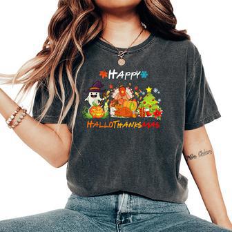 Holiday Happy Hallowthanksmas Christmas Halloween Family Women's Oversized Comfort T-Shirt - Seseable