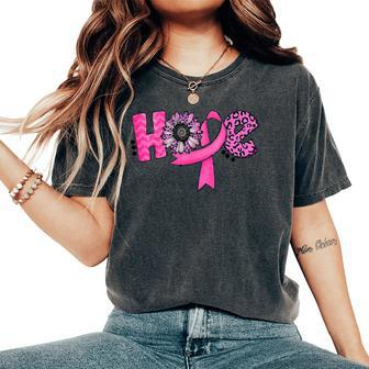 Hope Pink Ribbon Leopard Sunflower Breast Cancer Awareness Women's Oversized Comfort T-Shirt - Seseable