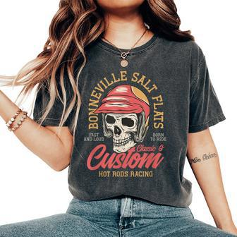 Hot Rod Costum Garage Skeleton Old School Racing Skull Women Oversized Print Comfort T-shirt | Mazezy