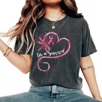 I'm A Survivor Breast Cancer Awareness Dragonfly Heart Women's Oversized Comfort T-Shirt - Monsterry