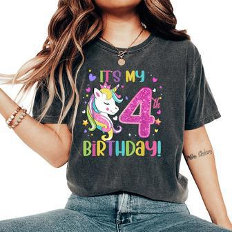 Its My 4Th Birthday Unicorn Girls 4 Year Old Women's Oversized Comfort T-Shirt - Thegiftio UK