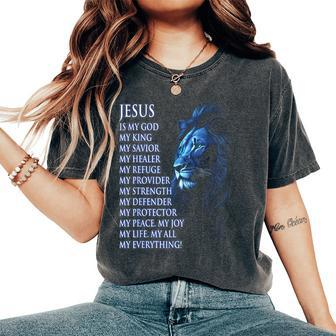 Jesus Is My God King My Lord My Savior Blue Christian Lion Women's Oversized Comfort T-Shirt - Monsterry CA