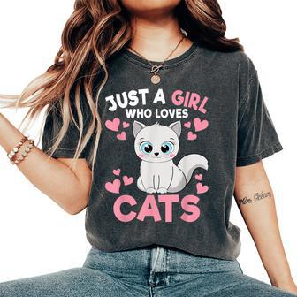 Just A Girl Who Loves Cats Cute Cat Lover Girls Toddlers Women's Oversized Comfort T-Shirt - Thegiftio UK