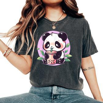 Kawaii Cute Anime Panda Drinking Bubble Boba Tea Girls Ns Women's Oversized Comfort T-Shirt - Seseable