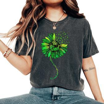 Be Kind Green Ribbon Sunflower Mental Health Awareness Women's Oversized Comfort T-shirt | Mazezy