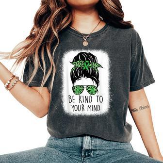 Be Kind To Your Mind Leopard Messy Bun Mental Health Matters Women's Oversized Comfort T-shirt | Mazezy