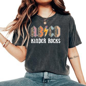 Kinder Rocks Teacher Kindergarten Rock Back To School Abcd Women's Oversized Comfort T-Shirt - Monsterry