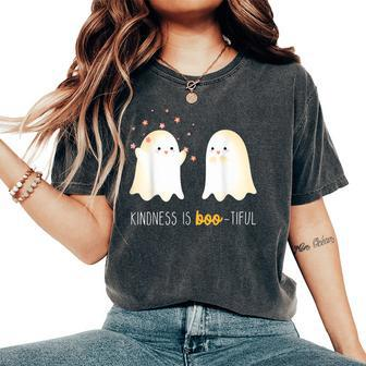 Kindness Is Boo Tiful Teacher Cute Ghost Halloween Women's Oversized Comfort T-Shirt - Thegiftio UK