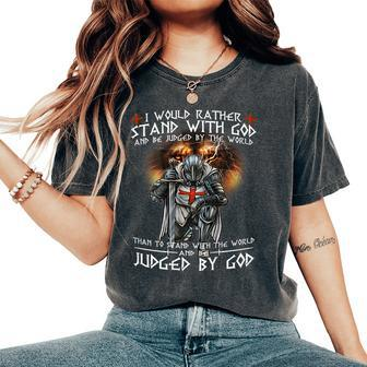 Kneeling Knight Templar Stand With God Religious Backprint Women's Oversized Comfort T-Shirt - Monsterry DE