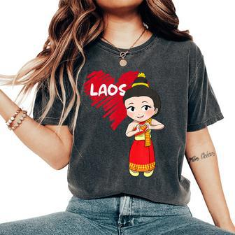 Laos Lao Laotian Proud Flag Traditional Dress Lao Sinh Girl Women's Oversized Comfort T-Shirt | Mazezy AU