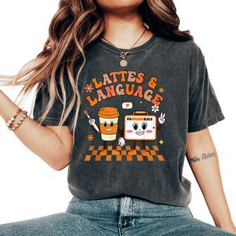 Lattes And Language Speech Therapy Sped Teachers Slp Fall Women's Oversized Comfort T-Shirt | Mazezy