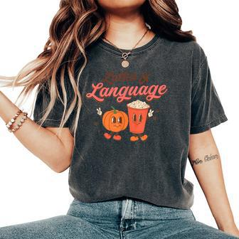 Lattes Language Trick Or Speech Therapy Fall Slp Halloween Women's Oversized Comfort T-Shirt - Monsterry DE