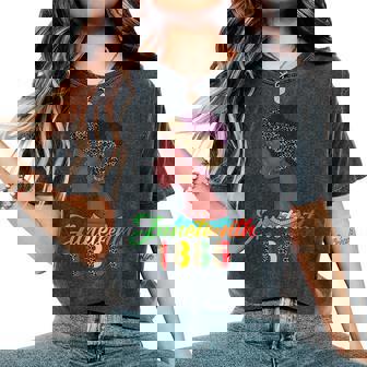 Leopard Junenth Girls Queen Afro Black History For Women Women's Oversized Graphic Print Comfort T-shirt - Thegiftio