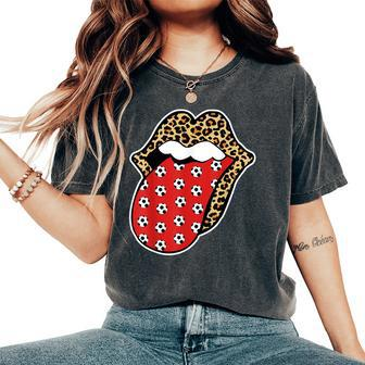 Leopard Lips Soccer Tongue Sticking Out Women's Oversized Comfort T-shirt | Mazezy