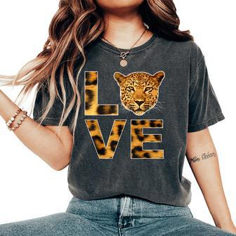 Leopard Print Love Cheetah Face Wild Animals Women's Oversized Comfort T-shirt | Mazezy